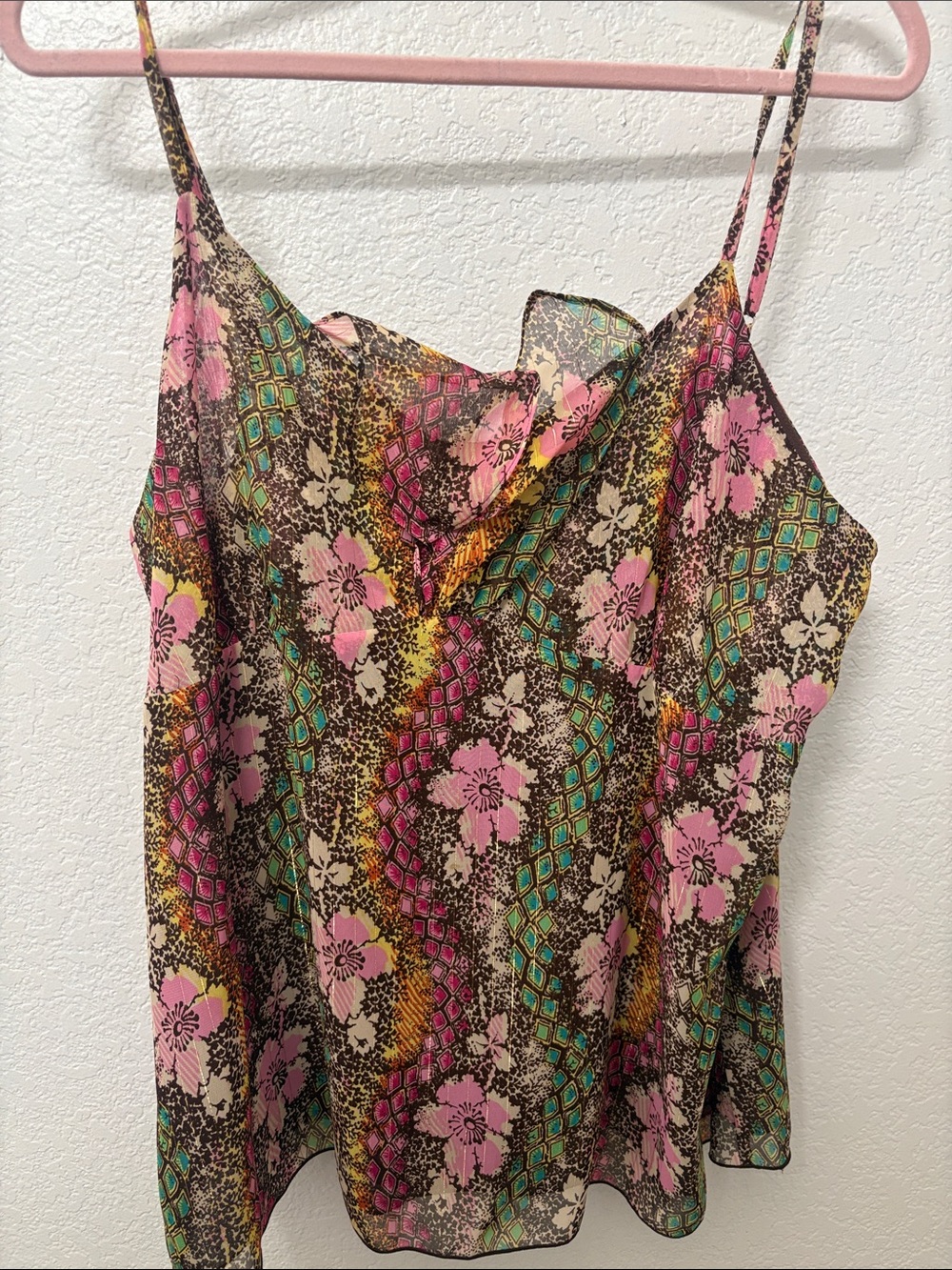 Floral Satin Cowl Neck Cami - Pink Multicolor
